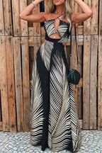 Halter Cut Out Printed Beach Jumpsuit