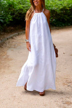 Halter Sleeveless Cotton Linen Beach Dress