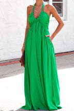 Deep V Neck Sleeveless Swing Dress with Pockets