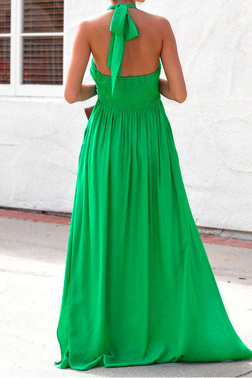 Deep V Neck Sleeveless Swing Dress with Pockets