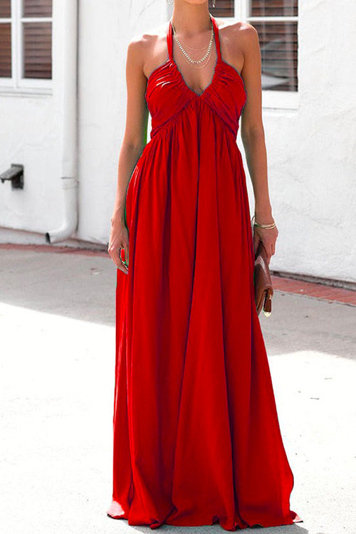 Deep V Neck Sleeveless Swing Dress with Pockets
