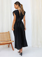 Midi Dress V-Neck Sleeveless Casual Oversized Pleated Party Prom Dress