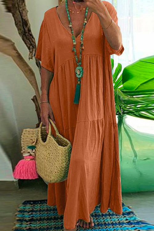 Fashion Style V Neck Short Sleeve Swing Dress