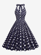 Vintage 1950s Polka Dot Midi Swing Dress for Women - Halter Neck A-Line Rockabilly Pinup Sun Dress - Holiday Picnic 2026