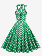 Vintage 1950s Polka Dot Midi Swing Dress for Women - Halter Neck A-Line Rockabilly Pinup Sun Dress - Holiday Picnic 2026