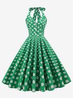Vintage 1950s Polka Dot Midi Swing Dress for Women - Halter Neck A-Line Rockabilly Pinup Sun Dress - Holiday Picnic 2026