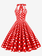 Vintage 1950s Polka Dot Midi Swing Dress for Women - Halter Neck A-Line Rockabilly Pinup Sun Dress - Holiday Picnic 2026