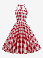 Vintage 1950s Polka Dot Midi Swing Dress for Women - Halter Neck A-Line Rockabilly Pinup Sun Dress - Holiday Picnic 2026