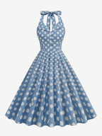Vintage 1950s Polka Dot Midi Swing Dress for Women - Halter Neck A-Line Rockabilly Pinup Sun Dress - Holiday Picnic 2026