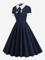 Vintage 1950s Swing Cocktail Dress for Women - V Neck Short Sleeve A-Line Ruched Bust Rockabilly Midi Gown - Wedding Guest 2026