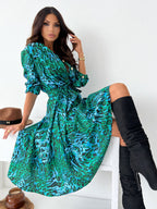 Floral Print Casual Long Sleeves Midi Dress