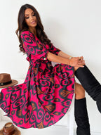 Floral Print Casual Long Sleeves Midi Dress