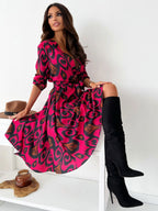 Floral Print Casual Long Sleeves Midi Dress