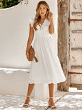 Casual V-Neck Short Sleeves Midi Dress