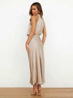 Stain Midi Party Dress Halter Sleeveless Bridesmaid Dress In Burgundy