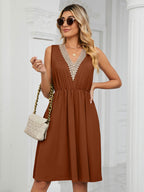 Lace V Neck Midi Dress for Women - Sleeveless A-Line Swing Sundress with Pockets - Summer Daily Casual 2026