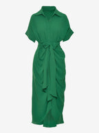 Shirt Midi Dress Pink Turndown Collar Pleated Short Sleeves Layered Dresses