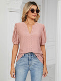Short Sleeves Tees Blush Pink V-Neck Women Tee Shirt