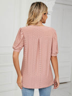 Short Sleeves Tees Blush Pink V-Neck Women Tee Shirt
