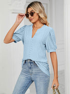 Short Sleeves Tees Blush Pink V-Neck Women Tee Shirt