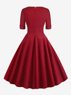Vintage 1950s Swing Cocktail Dress for Women - V Neck Short Sleeve A-Line Ruched Bust Rockabilly Midi Gown - Wedding Guest 2026