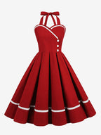 Retro Glamour Dress 1950s Style Burgundy Layered Buttons Sleeveless Sweetheart Neck Swing Dress