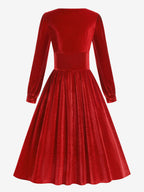 Vintage Glamour Dress 1950s Black Long Sleeves Square Neck Rockabilly Dress