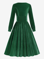 Vintage Glamour Dress 1950s Black Long Sleeves Square Neck Rockabilly Dress