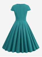 Vintage Glamour Dress 1950s Style Jewel Neck Cut Out Short Sleeves Medium Swing Dress