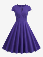 Vintage Glamour Dress 1950s Style Jewel Neck Cut Out Short Sleeves Medium Swing Dress