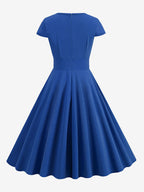 Vintage Glamour Dress 1950s Style Jewel Neck Cut Out Short Sleeves Medium Swing Dress