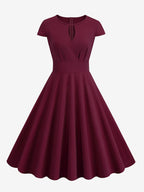 Vintage Glamour Dress 1950s Style Jewel Neck Cut Out Short Sleeves Medium Swing Dress