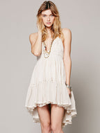 Backless Halter Mini Dress for Women - Boho Textured Ruffle V Neck Tie Back Babydoll Dress - Summer Beach Party 2026