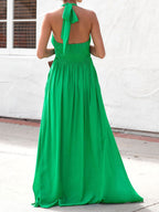 Halter Neck Maxi Dress for Women - Boho V Neck Ruched Flowy Backless Sun Dress - Summer Beach Party 2026