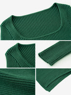 Women's Knitted Dress Beautiful Acrylic Long Sleeves Low-slit Square Neck