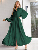 Boho Maxi Shirt Dress For Women- Long Puff Sleeve Casual Flowy Dress - Summer Vacation Beach Evening Wear 2026