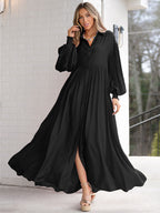 Boho Maxi Shirt Dress For Women- Long Puff Sleeve Casual Flowy Dress - Summer Vacation Beach Evening Wear 2026