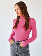 Pullovers Tops For Women Gray High Collar Long Sleeves Sweaters