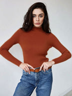 Pullovers Tops For Women Gray High Collar Long Sleeves Sweaters