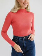 Pullovers Tops For Women Gray High Collar Long Sleeves Sweaters