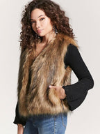 Faux Fur Coats Coffee Brown Sleeveless Faux Fur Jacket Eco-friendly Fur Coat