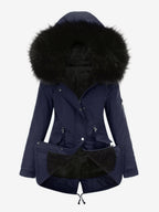 Winter Coats Pink Medium Drawstring Hooded Front Button Long Sleeves Two-Tone Casual Winter Coat Outerwear