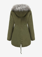 Winter Coats Pink Medium Drawstring Hooded Front Button Long Sleeves Two-Tone Casual Winter Coat Outerwear