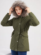 Winter Coats Pink Medium Drawstring Hooded Front Button Long Sleeves Two-Tone Casual Winter Coat Outerwear