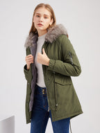 Winter Coats Pink Medium Drawstring Hooded Front Button Long Sleeves Two-Tone Casual Winter Coat Outerwear