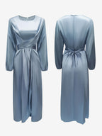 Prom Dresses Jewel Neck Pleated Stain Semi Formal Maxi Dress