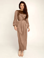 Prom Dresses Jewel Neck Pleated Stain Semi Formal Maxi Dress