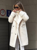 Winter Coat Lapel Plush Sleeves Solid Color Fall Winter Outerwear For Women