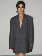 Women's Blazer Long Bold Shoulder Lapel Button Outerwear