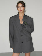 Women's Blazer Long Bold Shoulder Lapel Button Outerwear
